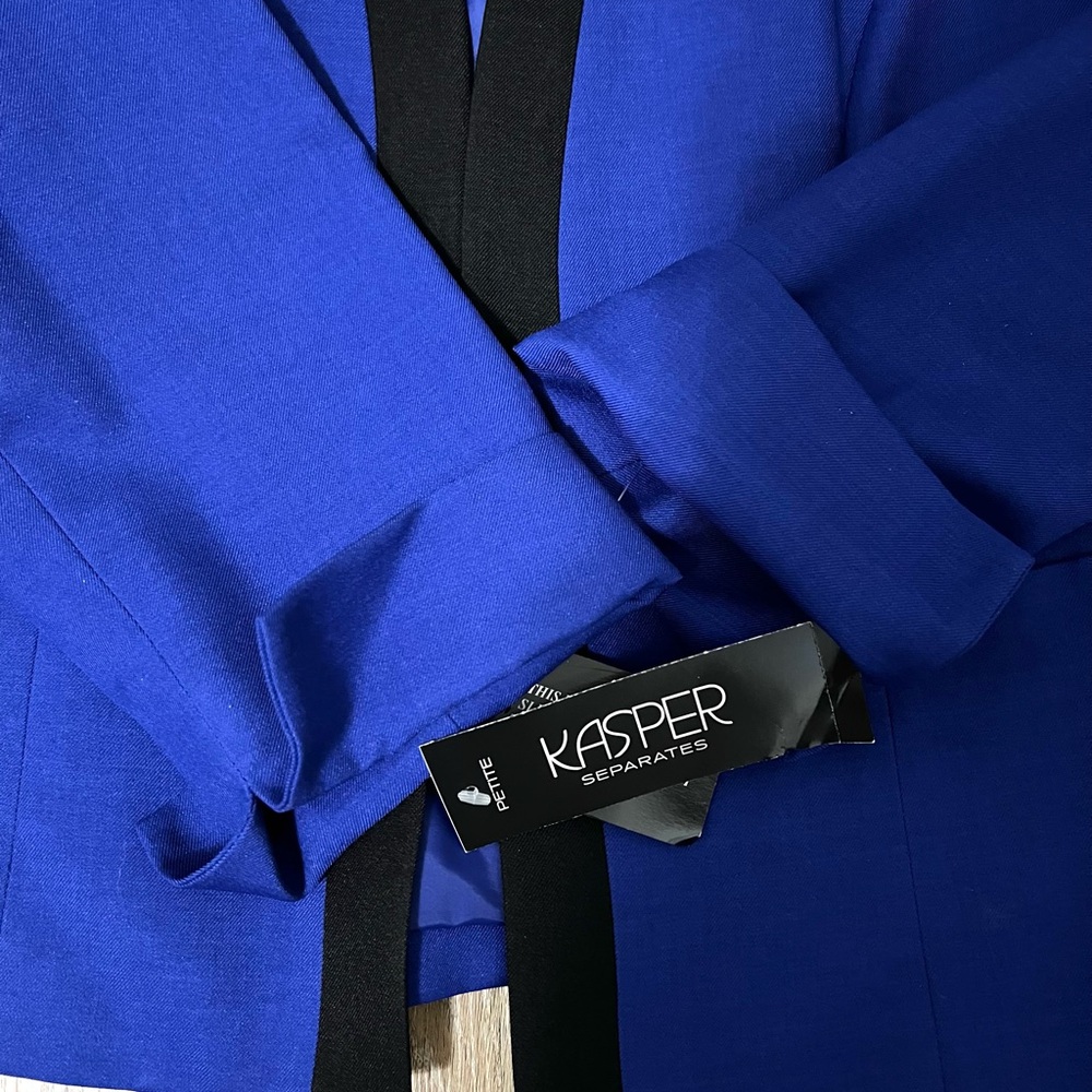 KASPER Blue Crepe Open Front Jacket SZ 14P NWT - Picture 9 of 13